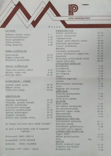 Hotel Pannonia Pécs - Étlap (1978) Korlátozott ajánlat