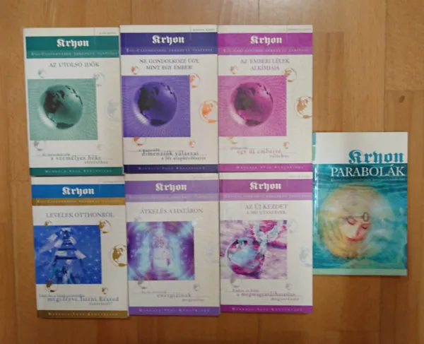Ajánlat 7 kötet Lee Caroll Kryon-sorozatából: Az utolsó idők (Kryon 1.), Ne gondolkozz úgy, mint egy ember! (Kryon 2.), Az emberi lélek alkímiája (Kryon 3.), Levelek otthonról (Kryon 5.), Átkelésy a határon (Kryon 6.), Új kezdet (Kryon 7.), Par
