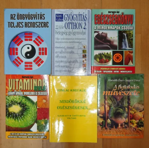 6 természetgyógyászattal/öngyógyítással kapcsolatos könyv: Vitaminok kertje, Az öngyógyítás teljes rendszere, Egészségkönyv - A mindennapok csodái, Gyógyítás otthon 2., A fiatalodás művészete, Mindörökké egészségesen... Kedvezmény