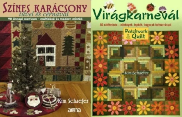 Kedvezményes ár 2 db patchwork kézimunka könyv: Virágkarnevál - 50 rátétminta - növények, lepkék, bogarak foltvarrással + Színes karácsony tűvel és cérnával - 90 ünnepi motívum