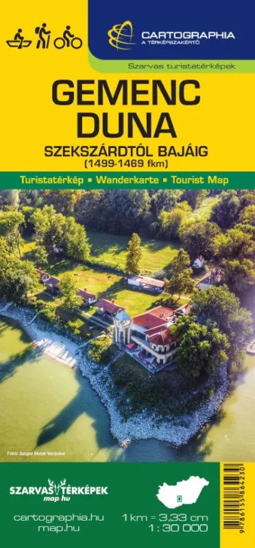 Gyors szállítás Gemenc / Duna (Szekszárd-Baja) turista-, kerékpáros- és vízisport térkép - (1499-1469 fkm)