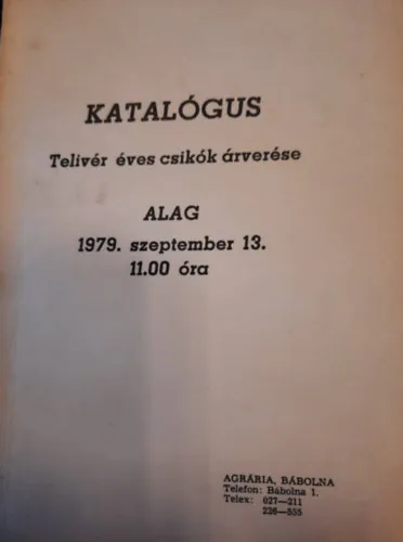 Csak ma Katalógus - Telivér éves csikók árverése - ALAG - 1979. szeptember 13. 11 óra