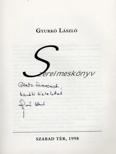 Biztonságos vásárlás Szerelmeskönyv-Glatz Ferenc Professzornak dedikált