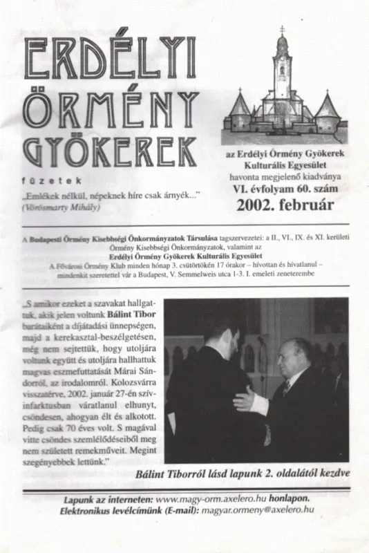 Erdélyi Örmény Gyökerek - füzetek (VI. évfolyam 60. szám 2002. február) Akciós ár