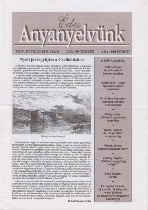 Ajánlat Édes Anyanyelvünk 2002. december XXIV./5.